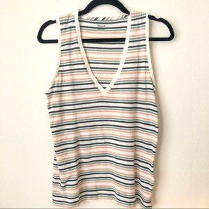 Madewell Striped Cotton V-Neck Tank Top - Size Small